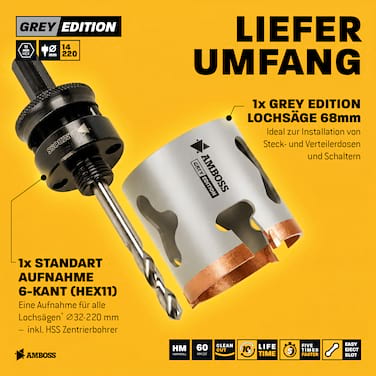 Amboss HM Lochsäge 68 mm-(inkl. 6 kant Standardaufnahme)