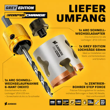 Amboss HM Lochsäge 68 mm-(inkl. 6 kant Schnellwechselaufnahme ARC)