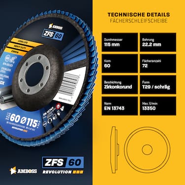 1x Amboss ZFS Fächerschleifscheibe Korn:60 Ø115mm