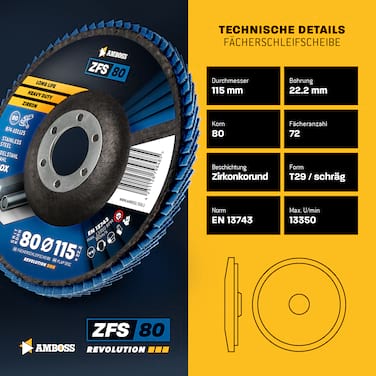 1x Amboss ZFS Fächerschleifscheibe Korn:80 Ø115mm