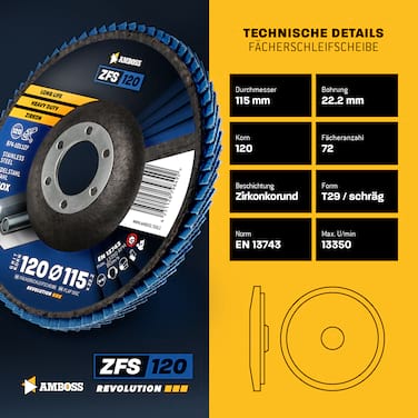 1x Amboss ZFS Fächerschleifscheibe Korn:120 Ø115mm
