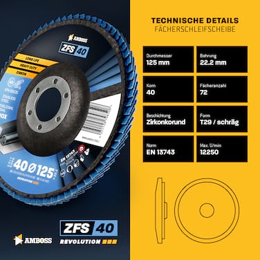 1x Amboss ZFS Fächerschleifscheibe Korn:40 Ø125mm