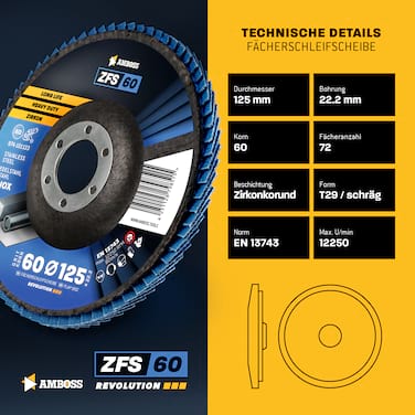1x Amboss ZFS Fächerschleifscheibe Korn:60 Ø125mm