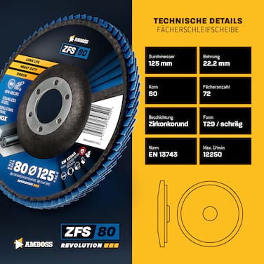 20x Amboss ZFS Fächerschleifscheibe Korn:80 Ø125mm