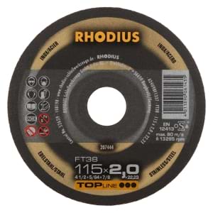 25x Rhodius FT38 Metall Trennscheibe | Ø115 mm - Dicke 2 mm -  Bohrung 22.23 mm | Form: gerade | 207444