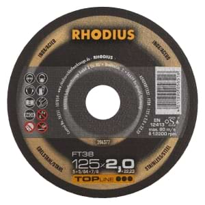 25x Rhodius FT38 Metall Trennscheibe | Ø125 mm - Dicke 2 mm -  Bohrung 22.23 mm | Form: gerade | 206377