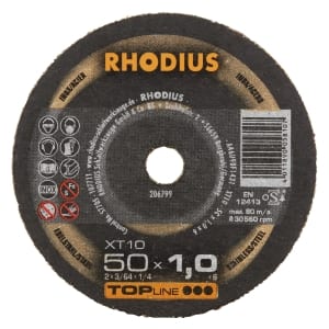 10x Rhodius XT10 Metall Trennscheibe | Ø50 mm - Dicke 1 mm -  Bohrung 6 mm | Form: Mini-gerade | 206799