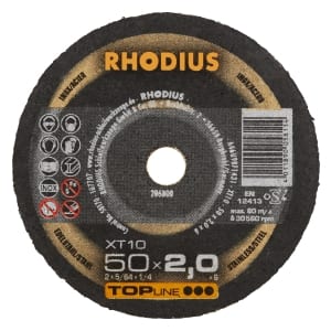 25x Rhodius XT10 Metall Trennscheibe | Ø50 mm - Dicke 2 mm -  Bohrung 6 mm | Form: Mini-gerade | 206800