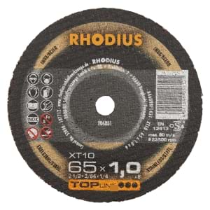1x Rhodius XT10 Metall Trennscheibe | Ø65 mm - Dicke 1 mm -  Bohrung 6 mm | Form: Mini-gerade | 206801
