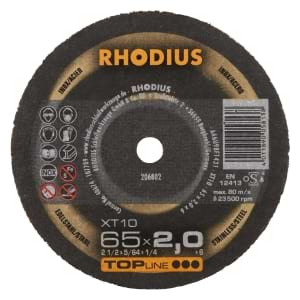 25x Rhodius XT10 Metall Trennscheibe | Ø65 mm - Dicke 2 mm -  Bohrung 6 mm | Form: Mini-gerade | 206802