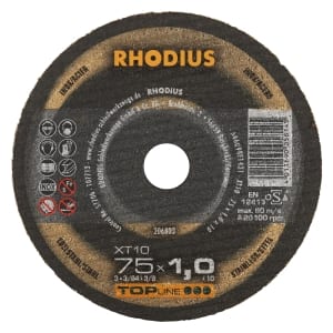 50x Rhodius XT10 Metall Trennscheibe | Ø75 mm - Dicke 1 mm -  Bohrung 10 mm | Form: Mini-gerade | 206803