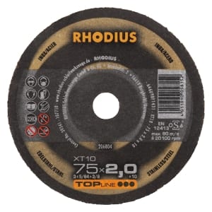 25x Rhodius XT10 Metall Trennscheibe | Ø75 mm - Dicke 2 mm -  Bohrung 10 mm | Form: Mini-gerade | 206804
