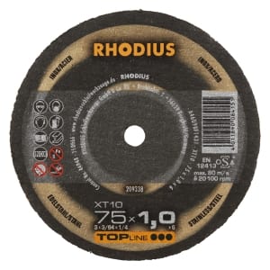 50x Rhodius XT10 Metall Trennscheibe | Ø75 mm - Dicke 1 mm -  Bohrung 6 mm | Form: Mini-gerade | 209338
