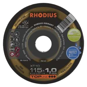 50x Rhodius XT10 Metall Trennscheibe | Ø115 mm - Dicke 1 mm -  Bohrung 22.23 mm | Form: gerade | 206162