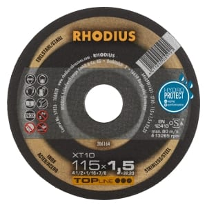 50x Rhodius XT10 Metall Trennscheibe | Ø115 mm - Dicke 1.5 mm -  Bohrung 22.23 mm | Form: gerade | 206164