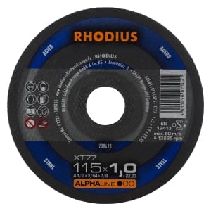 100x Rhodius XT77 Metall Trennscheibe | Ø115 mm - Dicke 1 mm -  Bohrung 22.23 mm | Form: gerade | 208698