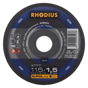 100x Rhodius XT77 Metall Trennscheibe | Ø115 mm - Dicke 1.5 mm -  Bohrung 22.23 mm | Form: gerade | 208699