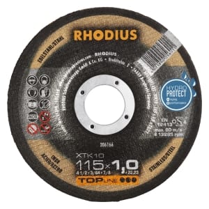 50x Rhodius XT10 Metall Trennscheibe | Ø115 mm - Dicke 1 mm -  Bohrung 22.23 mm | Form: gekroepft | 206166