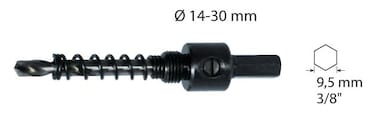 6-Kant Aufnahme 9,5mm - für Ø 14 bis 30mm - inkl. Auswurffeder und HSS Zentrierbohrer