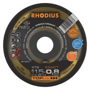50x Rhodius XT8 Exact Metall Trennscheibe | Ø115 mm - Dicke 0.8 mm -  Bohrung 22.23 mm | Form: gerade | 210057