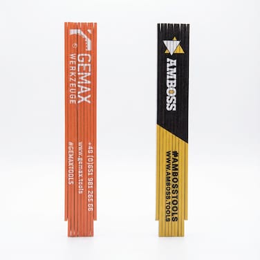 Holz-Gliedermaßstab 2m / weiß - Beschriftung: Amboss Werkzeuge