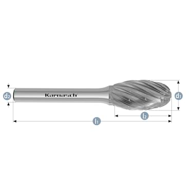 HM Frässtifte - 12 x 20 x 6 x 65 <br>Zahnform: HP-3 Pro - Form: Tropfen - DIN 8033: TRE