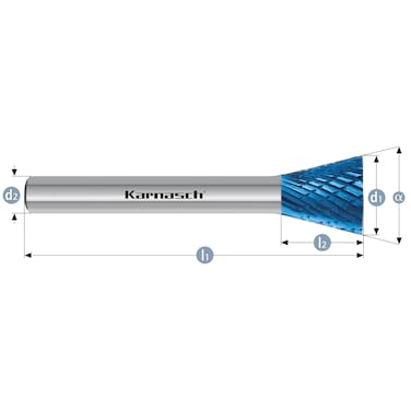 HM Frässtifte - 12 x 13 x 8 x 58 <br>Zahnform: HP-3 - Form: Winkel - DIN 8033: WKN
