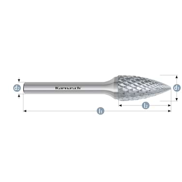HM Frässtifte - 10 x 20 x 6 x 65 <br>Zahnform: HP-6 - Form: Spitzbogen - DIN 8033: SPG