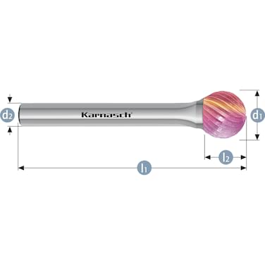 HM Frässtifte - 16 x 14 x 6 x 60 <br>Zahnform: HP-1 - Form: Kugel - DIN 8033: KUD