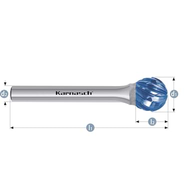 HM Frässtifte - 8 x 6 x 6 x 52 <br>Zahnform: HP-8 - Form: Kugel - DIN 8033: KUD