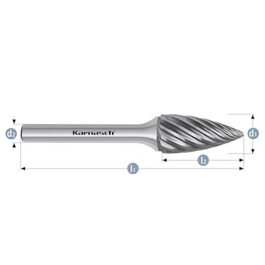 HM Frässtifte - 10 x 20 x 6 x 65 <br>Zahnform: HP-9 - Form: Spitzbogen - DIN 8033: SPG