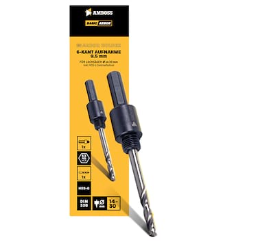 6-Kant Aufnahme 9,5mm - für Ø 14-30mm inkl. HSS Zentrierbohrer