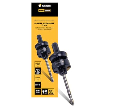 6-Kant Aufnahme 11mm - für Ø 32-220mm inkl. HSS Zentrierbohrer