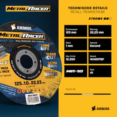 Amboss Metal Worker Kit Ø 125 mm - Metal Racer Trennscheibe + ZFS Fächerschleifscheibe + Schnellspannmutter