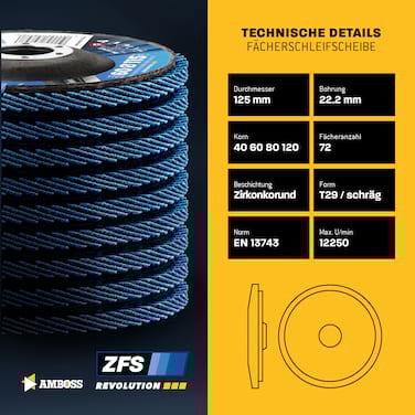Amboss Metal Worker Kit Ø 125 mm - Metal Racer Trennscheibe + ZFS Fächerschleifscheibe + Schnellspannmutter