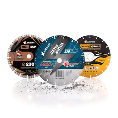 Amboss DreamTeam Set - Carbide Wolf Universal HM + Metal Shock 5000+ Stahl + BGL 35P Beton Trennscheiben 230 mm Winkelschleifer Profi Baustelle