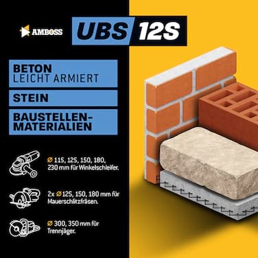 Amboss Diamant-Trennscheiben-Trio - UBS 12S / GBS 36R / FLS 23R - 125 mm Set für Beton Naturstein Fliesen Winkelschleifer Profi Baustelle