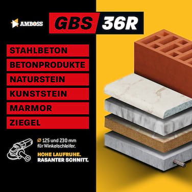 Amboss Diamant-Trennscheiben-Trio - UBS 12S / GBS 36R / FLS 23R - 125 mm Set für Beton Naturstein Fliesen Winkelschleifer Profi Baustelle