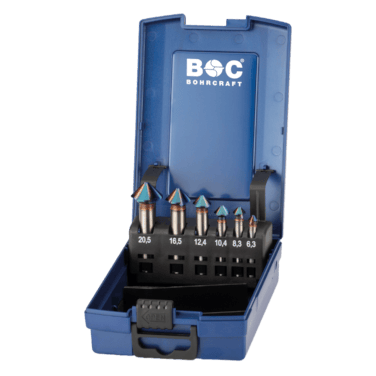 Bohrcraft Kegelsenker-Set 90 Grad DIN 335 C Ungleiche Teilung HSS Co5 blue+ - Kopf: 6.3 | 8.3 | 10.4 | 16.5 | 20.5 | 25.0 mm Schaft:  