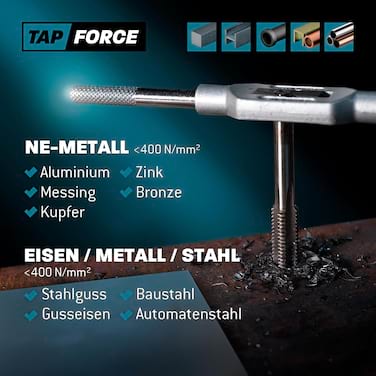 Amboss Gewindeschneid-Duo 21-tlg. - HSS Gewindeschneider-Set M3-M12 mit Kernlochbohrern + Kegelsenker-Set 6-tlg. HSS TiN DIN 335C