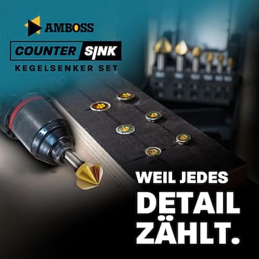 Amboss Gewindeschneid-Duo 21-tlg. - HSS Gewindeschneider-Set M3-M12 mit Kernlochbohrern + Kegelsenker-Set 6-tlg. HSS TiN DIN 335C