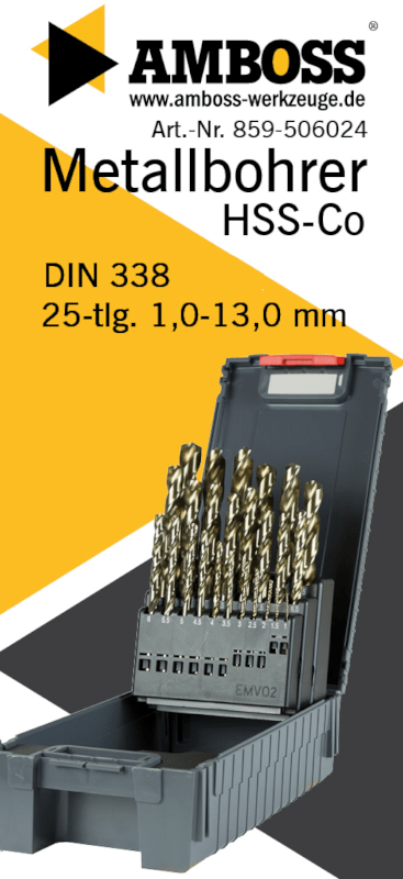 Amboss HSS Co. Spiralbohrer-Set (DIN 338) - Satz 25 tlg. Ø 1 - 13 mm