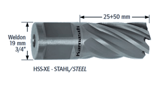HSS-E Cobalt Kernbohrer Drm 13 mm Schnitttiefe 30 mm 19 mm Weldon
