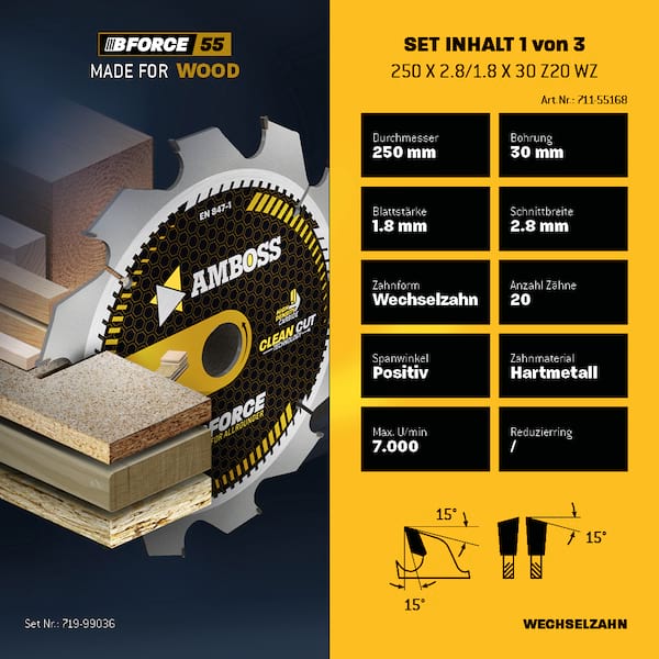 4251128793985 - Ø250 Hand- Kreissägeblatt Set passend für Mafell Erika 85 EC Dewalt DWE 7492 uvm