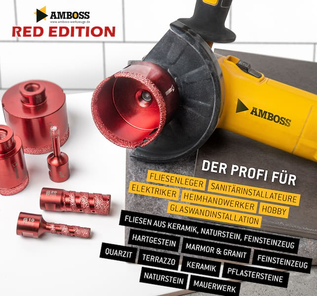 4251128789735 - Amboss Red Edition 14 Diamant Bohrkronen Set Ø 5-68 mm   Vollfräser 8 10 20 mm