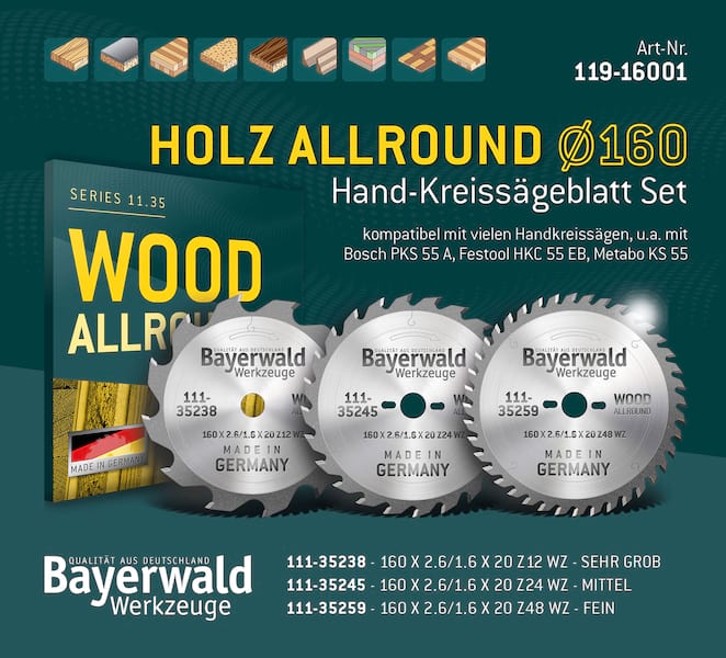 4251128764732 - HOLZ ALLROUND Ø160 Hand-Kreissägeblatt Set