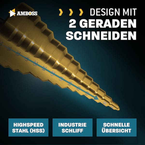4251128795903 - AMBOSS Stufenbohrer Base Step 2 HSS-G D4-6-8-10-12-14-18-20-24-25-30-33-36-39mm 4251128795903 - AMBOSS Stufenbohrer Base Step 2 HSS-G D4-6-8-10-12-14-18-20-24-25-30-33-36-39mm