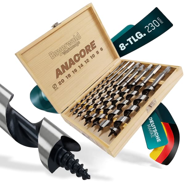 4251128702338 - Bayerwald 8-tlg Schlangenbohrer Set ANACORE 8 - Gesamtlänge 230 mm - Ø 6-8-10-12-14-16-18-20 mm