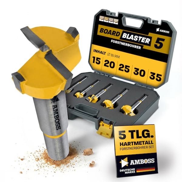4251128769867 - Forstnerbohrer Set 5‑ tlg - Amboss Werkzeuge BOARDBLASTER Hartmetall Holzbohrer 15     20     25     30     35  mm
