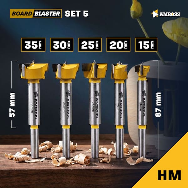 4251128769867 - Forstnerbohrer Set 5‑ tlg - Amboss Werkzeuge BOARDBLASTER Hartmetall Holzbohrer 15     20     25     30     35  mm